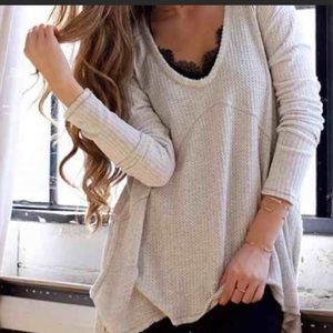 FREE PEOPLE SUNSET PARK GRAY THERMAL TOP